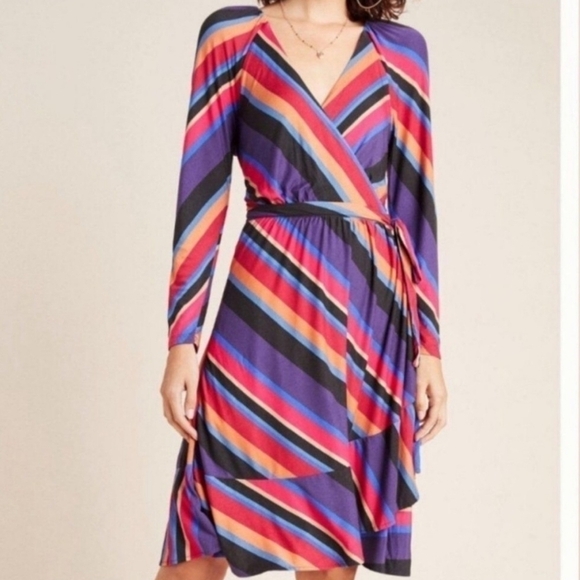 Maeve Anthropologie Multicolor Striped Wrap Dress Size XS - Picture 1 of 6